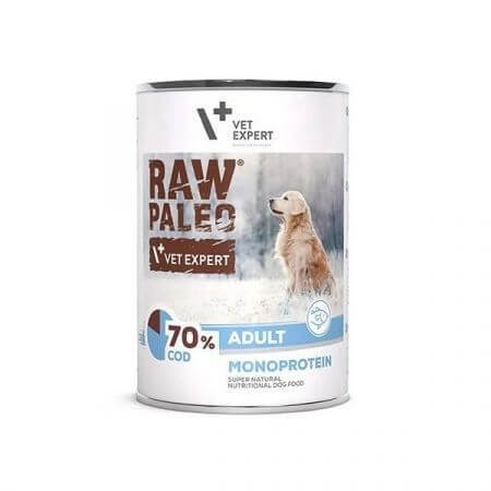 Vochtig hondenvoer met kabeljauwvlees voor volwassen honden Rauw Paleo, 400 g, VetExpert