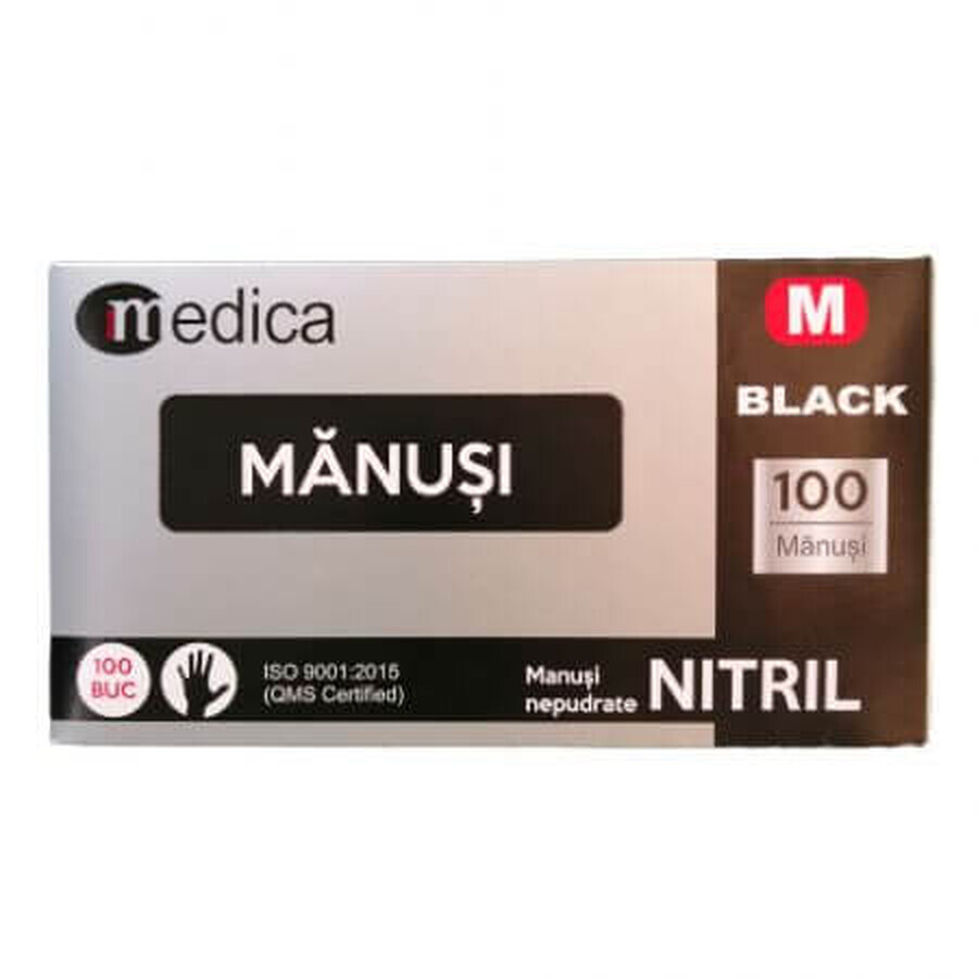 Gants non gantés en nitrile noir, M, 100 pièces, Medica