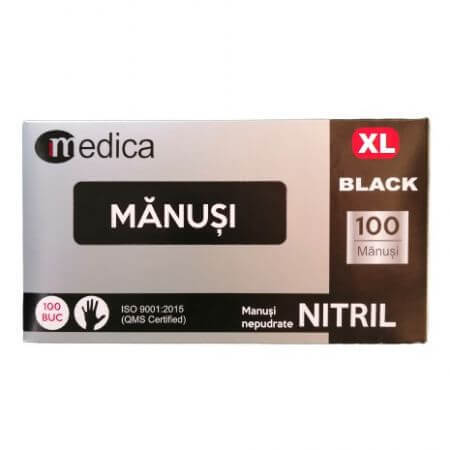 Manusi negre nepudrate din nitril, XL, 100 bucati, Medica