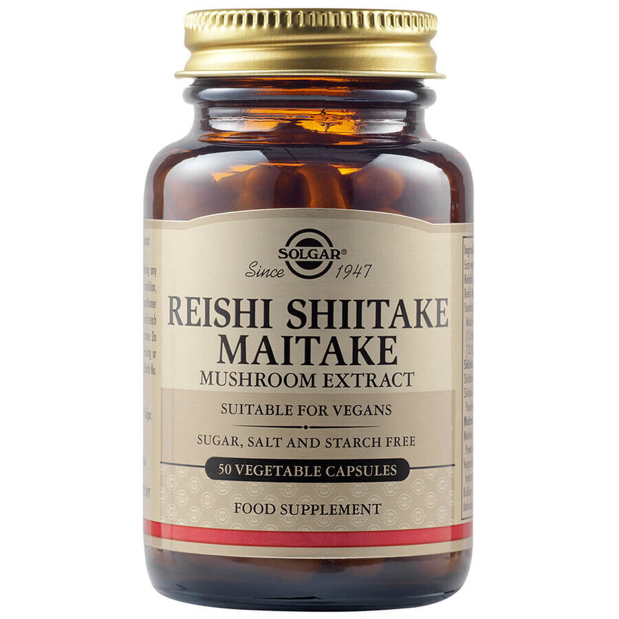 Extrait de champignon Reishi Shiitake Maitake, 50 gélules, Solgar
