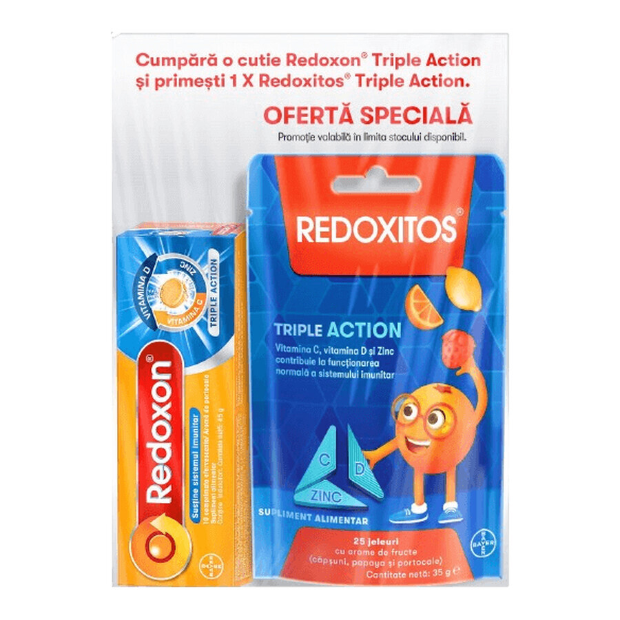 Redoxon Triple Action Vitamin C, D and Zinc Pack, 10 tablets + Redoxitos Triple Action Vitamin C Jelly 30 mg, 25 pieces, Bayer