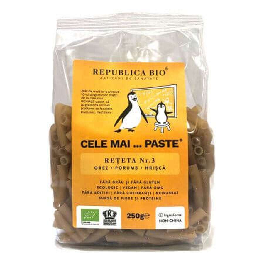 Pasta ecologica, senza glutine, di riso, mais, grano saraceno Ricetta n. 3, 250 g, Repubblica Bio