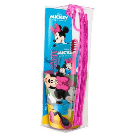 Reisset Minnie Mouse reisborstel + glas + Minnie Mouse babypasta met muntsmaak, +3 jaar, Mr White
