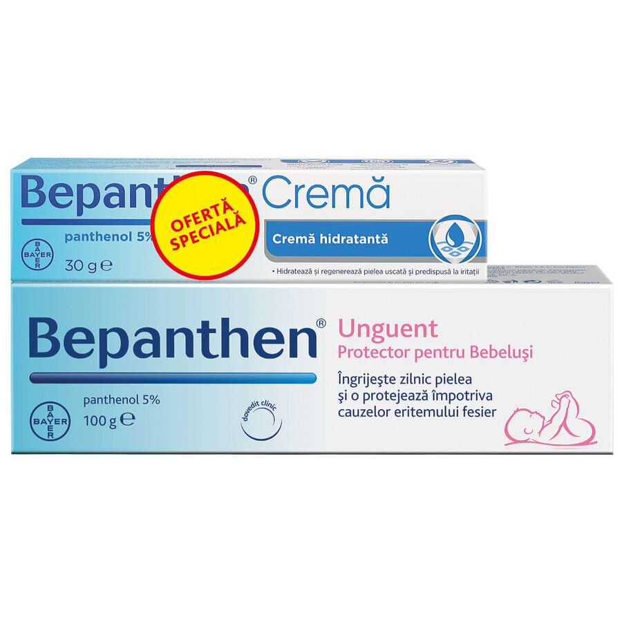 Unguent pentru iritatiile de scutec Bepanthen, 100 g + Crema Bepanthen cu panthenol 5%, 30 g, Bayer