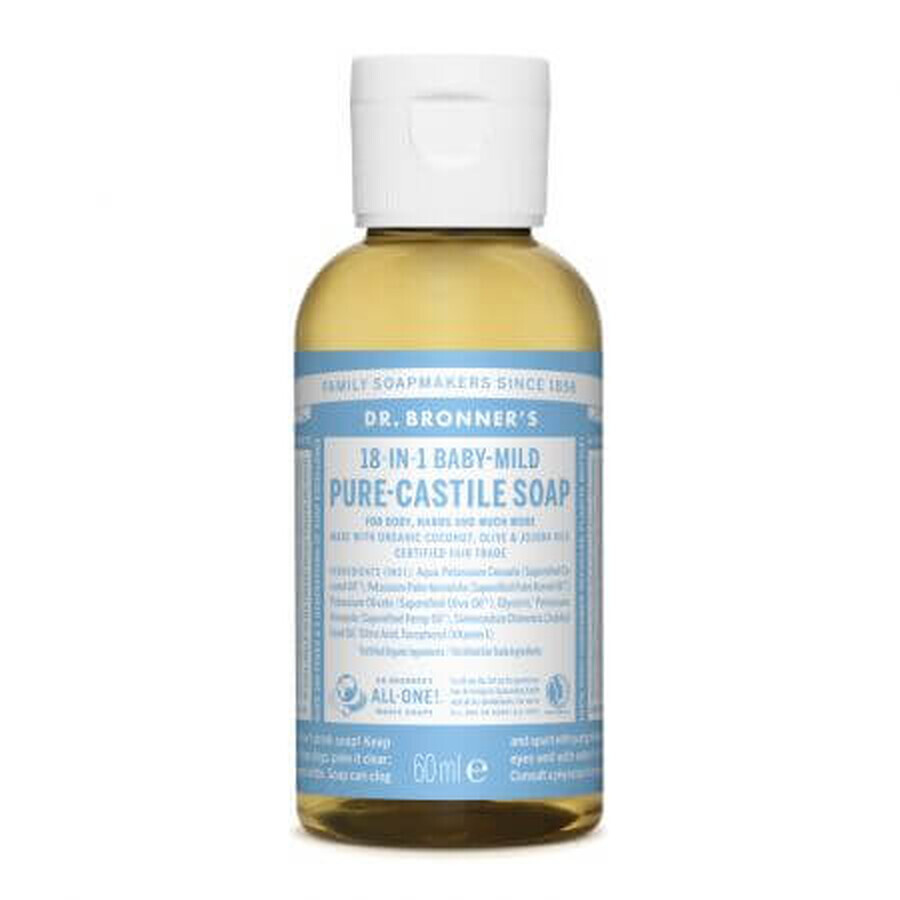 Sapun magic lichid 18 in 1 fara parfum pentru copii Castilia, 60 ml, Dr. Bronner's