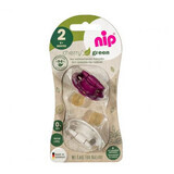 Set de 2 sucettes avec tétine en latex naturel Cherry Green Girl, 6+ mois, Nip