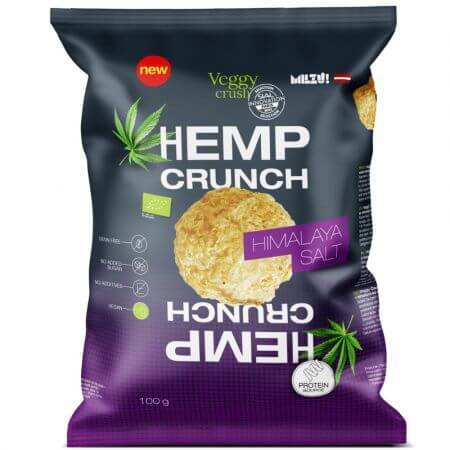 En-cas protéiné bio avec sel de l'Himalaya Hemp Crunch, 100 g, Veggy Crush