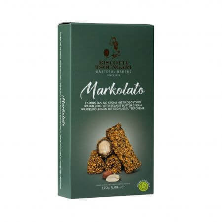 Waffelröllchen mit Erdnussbuttercreme, 140 g, Markolato