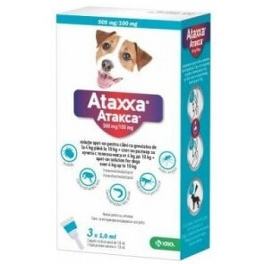 External antiparasitic for dogs 4-10 Kg, 100+500 mg/ml, 3 pipettes x 1 ml, Ataxxa 100