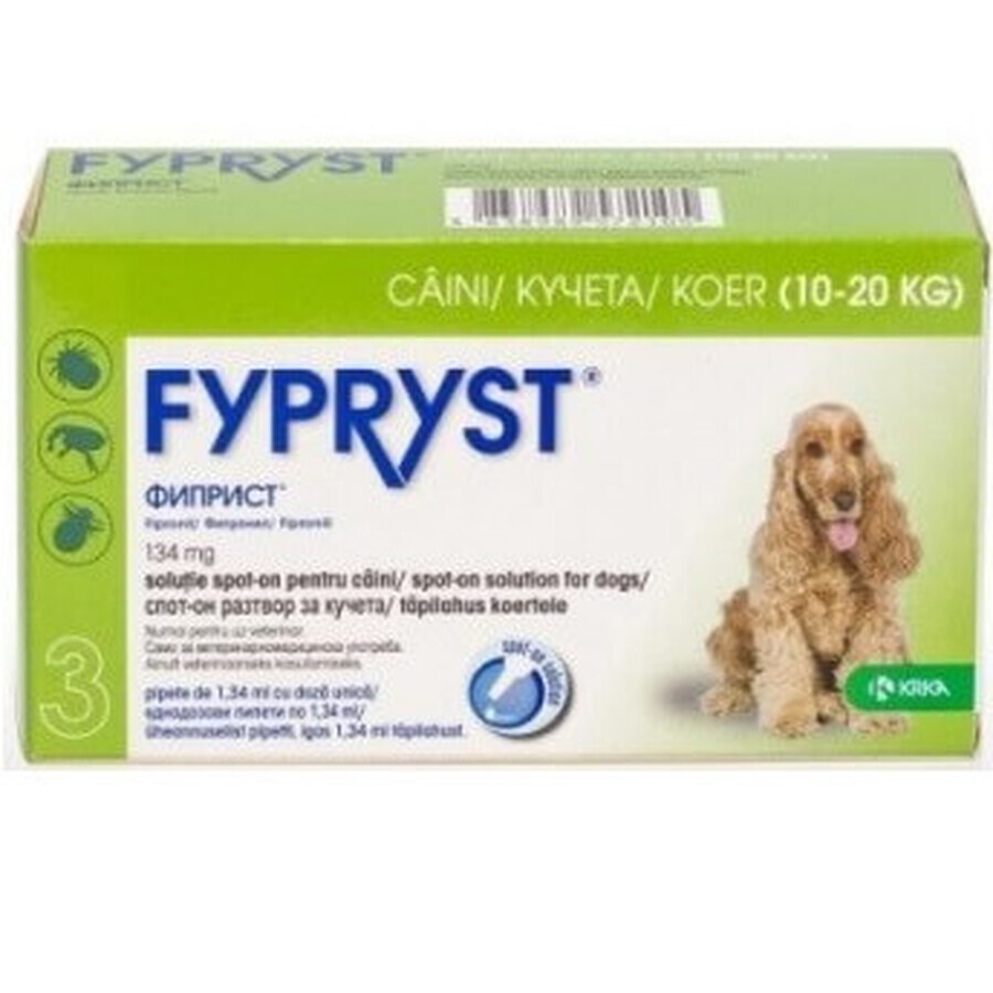 Antiparazitar extern pentru caini 10-20 Kg Fypryst M, 3 pipete, KRKA VET