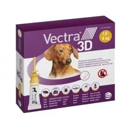 External antiparasitic for dogs between 1.5-4 kg Vectra 3D, 3 pipettes, Ceva Sante