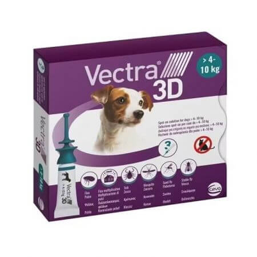 Uitwendig antiparasiticum voor honden van 4-10 kg Vectra 3D, 3 pipetten, Ceva Sante