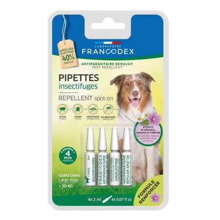 Antiparasitic repellent pipettes with geraniol for dogs over 20 kg, 4 X 2 ml, Francodex