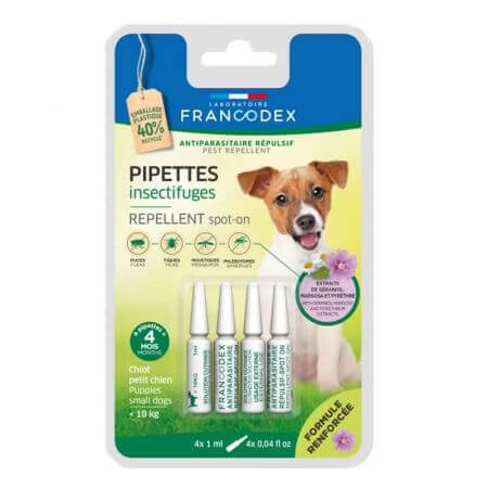 Antiparasitic repellent pipettes with geraniol for dogs under 10 kg, 4 X 1 ml, Francodex