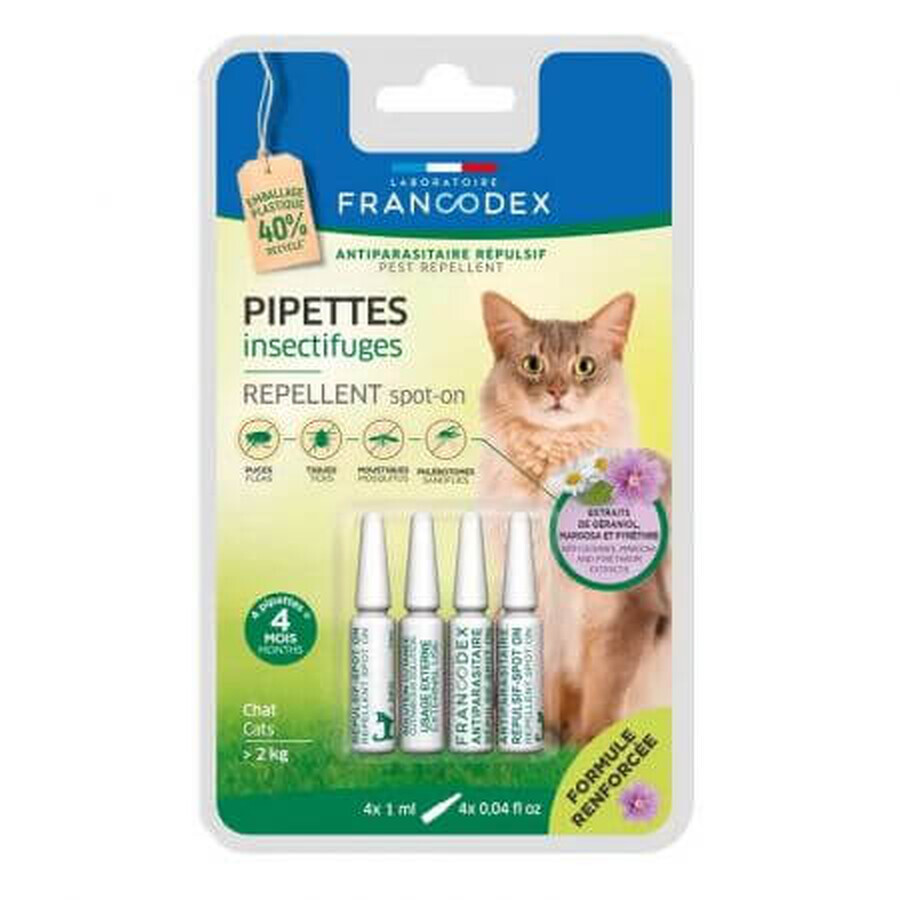 Antiparasitic repellent pipettes with geraniol for cats under 2 kg, 4 X 1 ml, Francodex