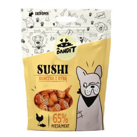 Kip en vis beloningen voor honden Sushi, 80 g, Mr Bandit