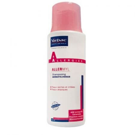 Shampooing anti-dermite avec effet apaisant, anti-démangeaisons et anti-allergique pour chiens et chats Allermyl, 200 ml, Virbac