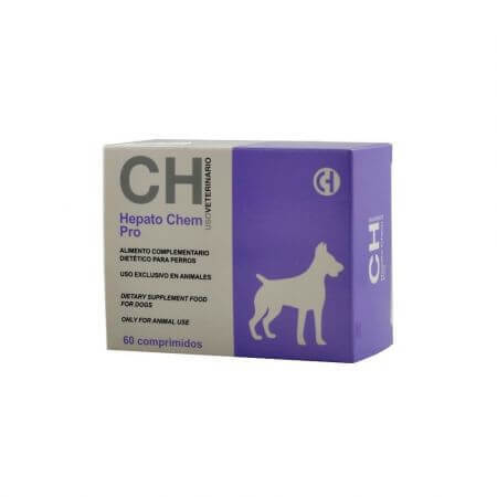 Suplemento nutricional para el apoyo del hígado en perros de tamaño mediano Hepato Chem Pro, 100/25, 60 comprimidos, Chemical Iberica