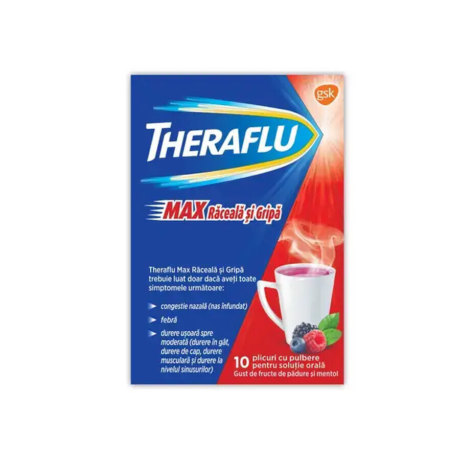 Theraflu Max Rhume et grippe avec arôme de baies et de menthol, 10 sachets, GSK