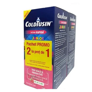 Coldtusin Junior, Snelwerkende hoestsiroop met natuurlijke ingrediënten, Perrigo, 2x 120 ml