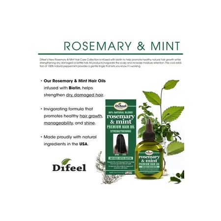 Premium Hair strengthening oil with mint and rosemary x 75 ml, Difeel