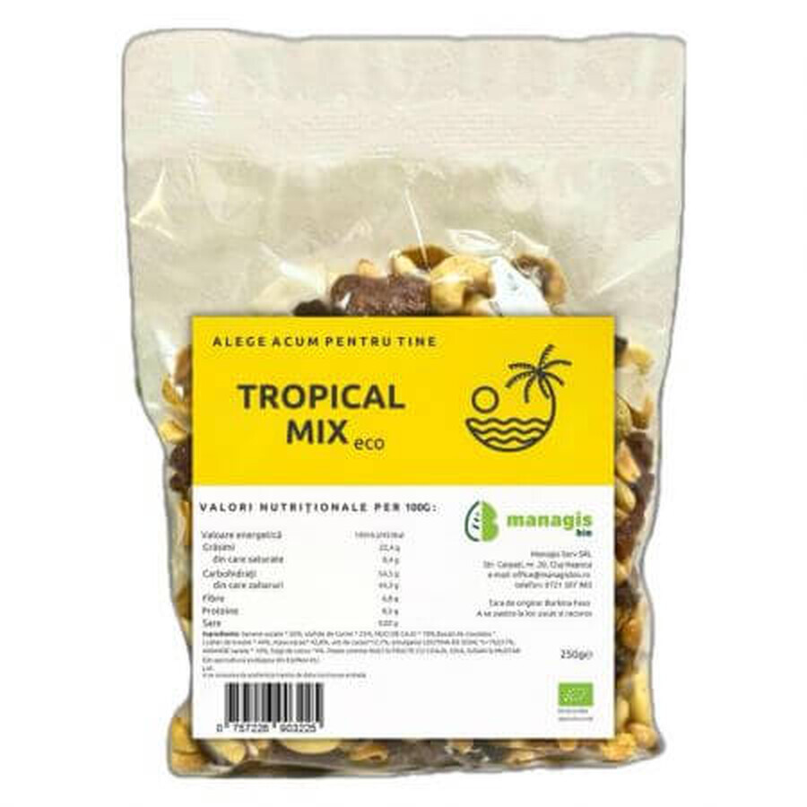 Mix bio de fructe, nuci si ciocolata Tropical, 250 g, Managis