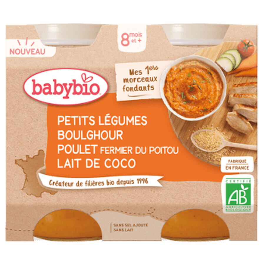 Eco Purée de légumes au boulgour, au poulet et à la crème de coco, 2x200 g, BabyBio