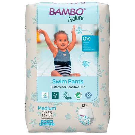 Couche pour le bain, Taille M, +12 kg, 12 pièces, Bambo Nature