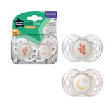 Sucettes de nuit orthodontiques, 18 - 36 mois, Luna, 2 pièces, Tommee Tippee