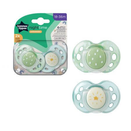 Sucettes de nuit orthodontiques, 18 - 36 mois, Steluta, 2 pièces, Tommee Tippee