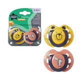 Sucettes orthodontiques amusantes, 0 - 6 mois, Jaune / Orange, 2 pièces, Tommee Tippee