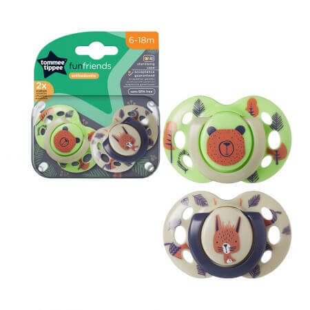 Sucettes orthodontiques amusantes, 6 - 18 mois, Vert / Beige, 2 pièces, Tommee Tippee