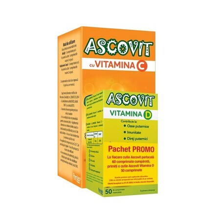 Ascovit avec Vitamine C goût orange 60 comprimés + Ascovit Vitamine D 50 comprimés, Perrigo