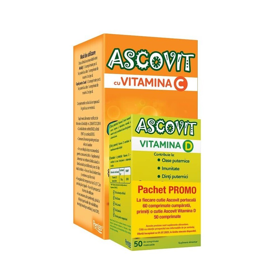 Ascovit mit Vitamin C Orangengeschmack 60 Tabletten + Ascovit Vitamin D 50 Tabletten, Perrigo