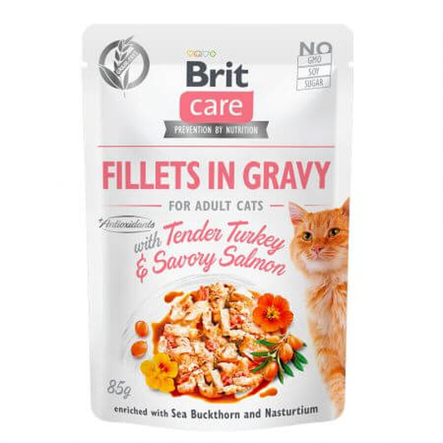 Brit Care Filetes en salsa con pavo tierno y salmón salado, 85 g, Brit