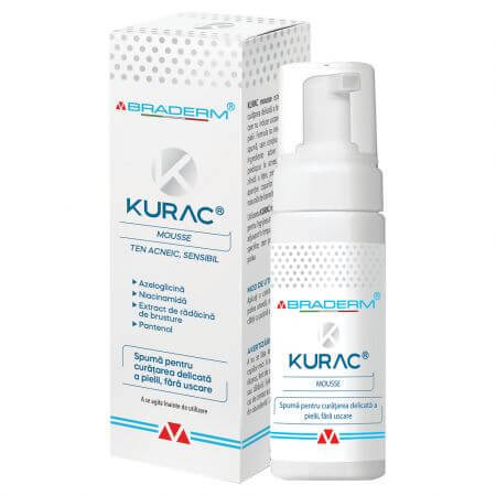 Spuma pentru curatarea delicata a pileii, fara uscare Kurac, 100 ml, Braderm