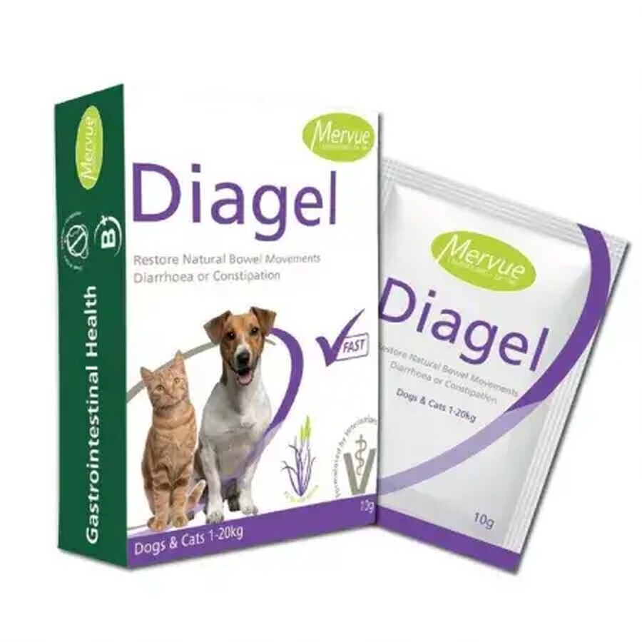 Ergänzungsmittel gegen Verdauungsstörungen bei Hunden und Katzen Diagel, 10 g, 1 Beutel, Mervue