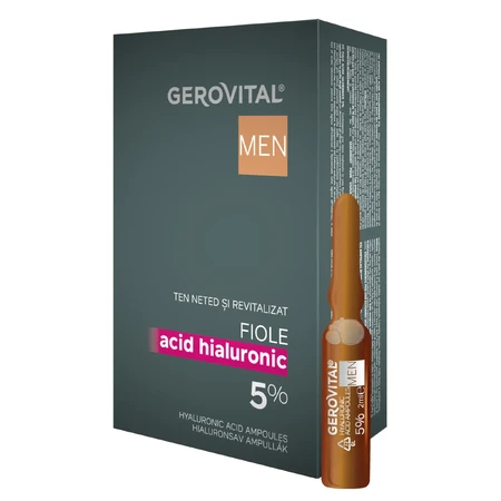 Hyaluronzuur flacons 5% Gerovital Men, 10 flacons x 2 ml, Farmec