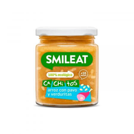 Alimenti biologici a base di riso, tacchino e verdure, +10 mesi, 230 g, Smileat