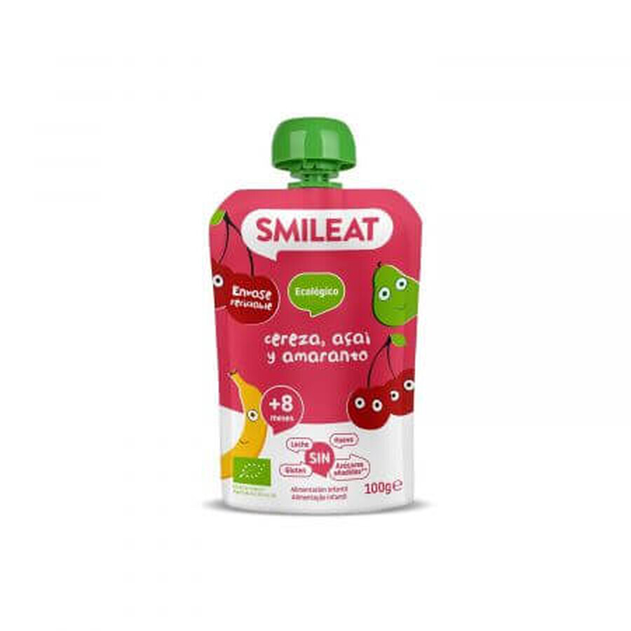 Purea di ciliegia, acai e amaranto bio, +8 mesi, 100 g, Smileat