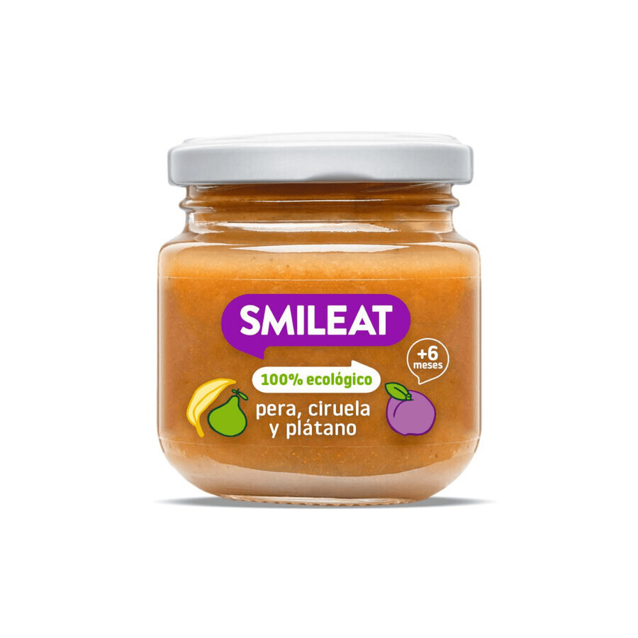 Purée de poires, prunes et bananes bio, +6 mois, 130 g, Smileat