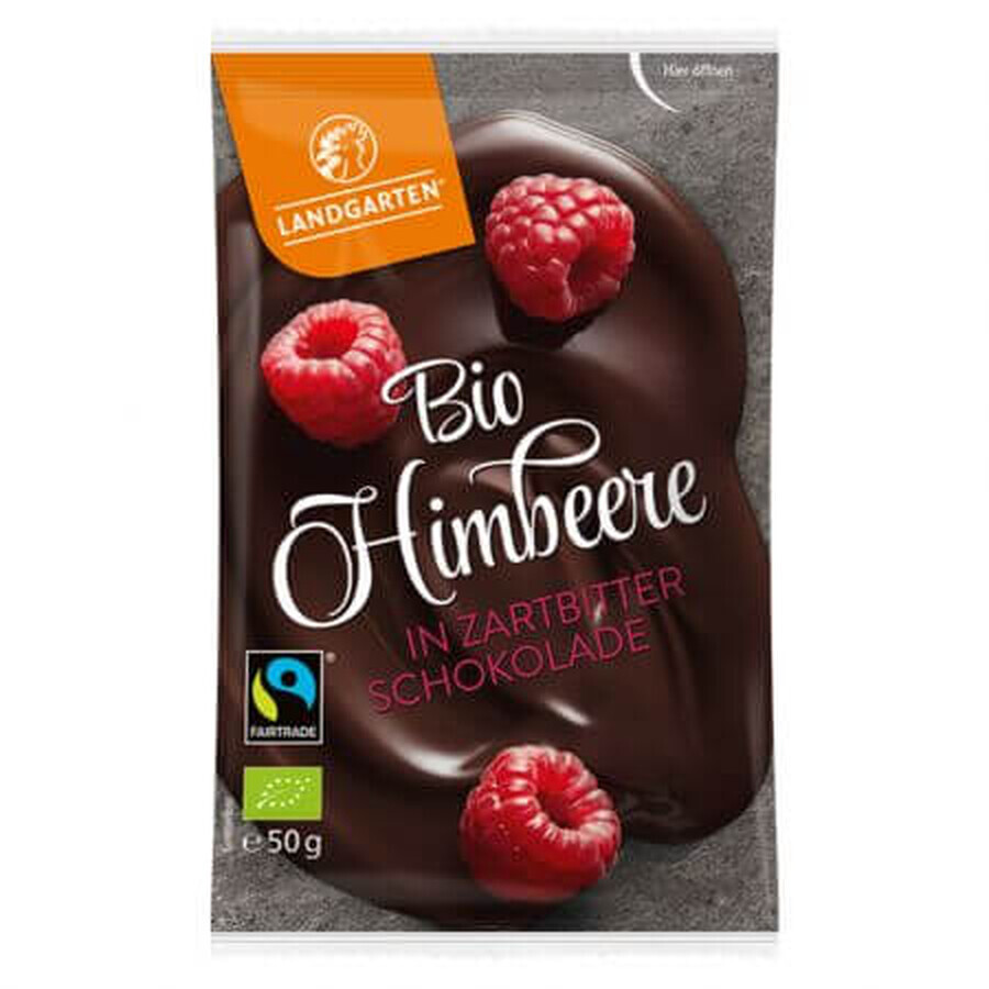 Framboos omhuld met pure chocolade, 50 g, Landgarten