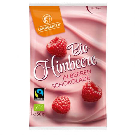 Himbeeren und Beeren in Bio-Schokolade verpackt, 50 g, Landgarten