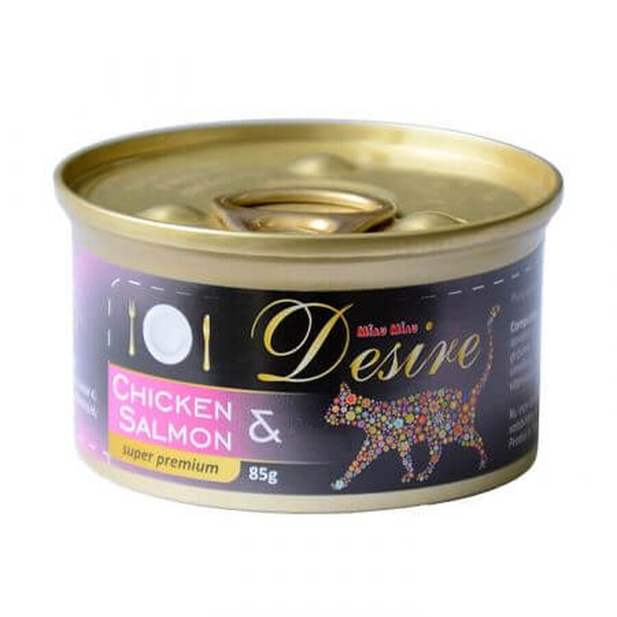 Nat kattenvoer met kipfilet en zalm in gelatine voor katten Desire, 85 g, Meow Meow