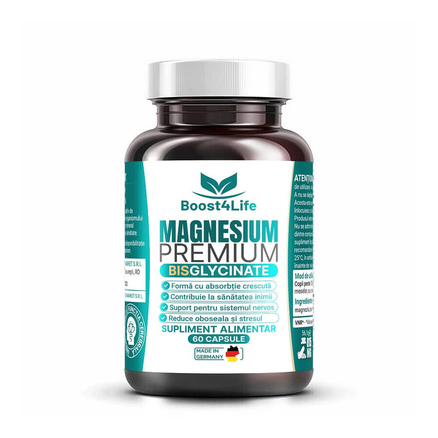 Premium Magnesium Bisglycinaat, 60 capsules, Boost4Life