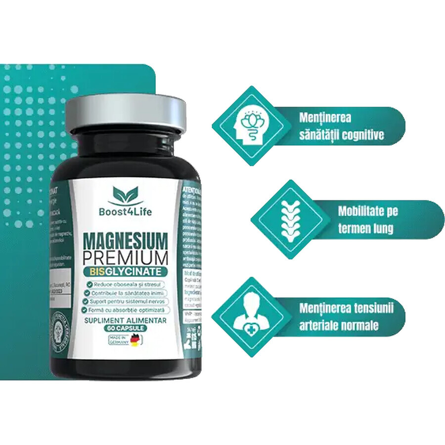 Premium Magnesium Bisglycinate, 60 capsules, Boost4Life