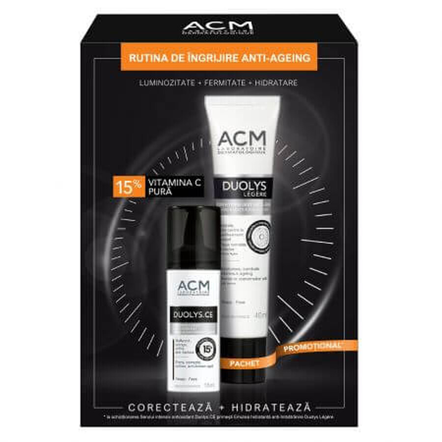 Pachet Ser intensiv antioxidant cu vitamina C pura 15% Duolys CE, 15 ml + Crema hidratanta anti-imbatranire Duolys Legere, 40 ml, Acm