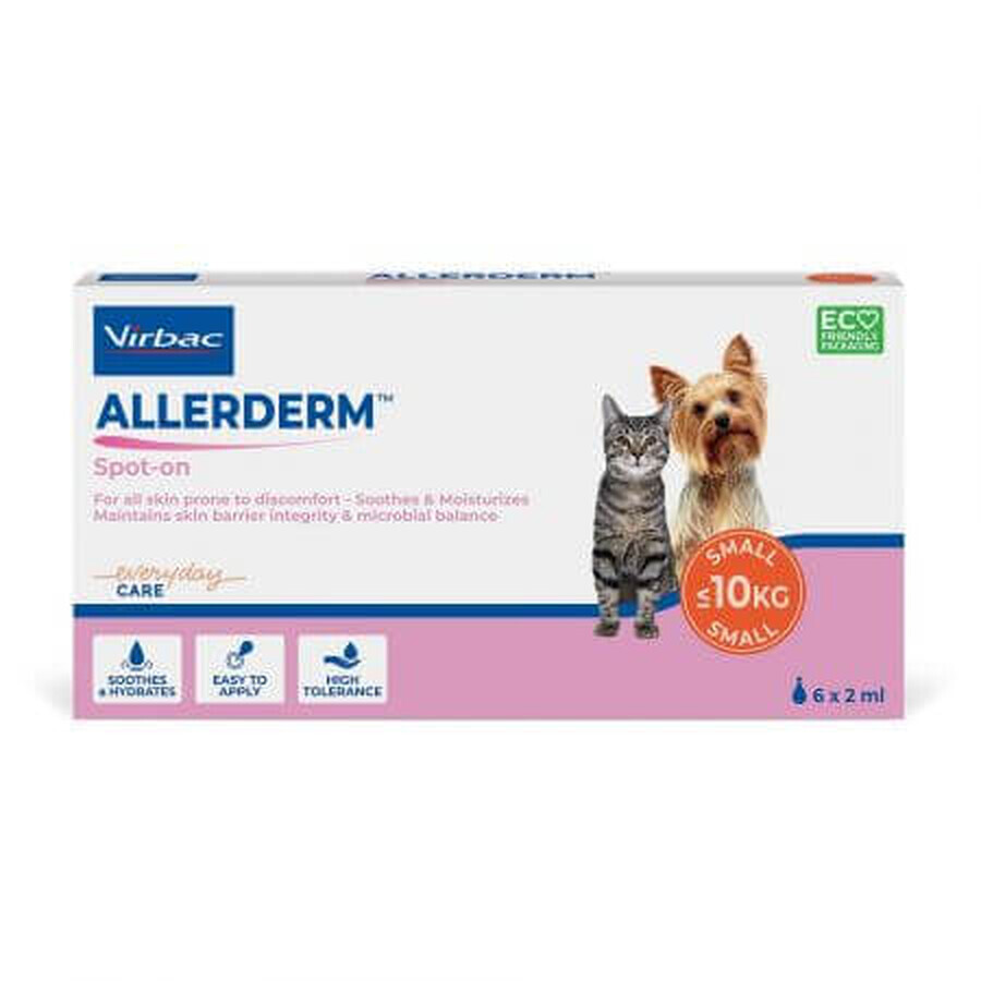 Produit dermatologique pour application cutanée chez les chiens et les chats de moins de 10 kg Allerderm Spot On, 6 pipettes x 2 ml, Virbac