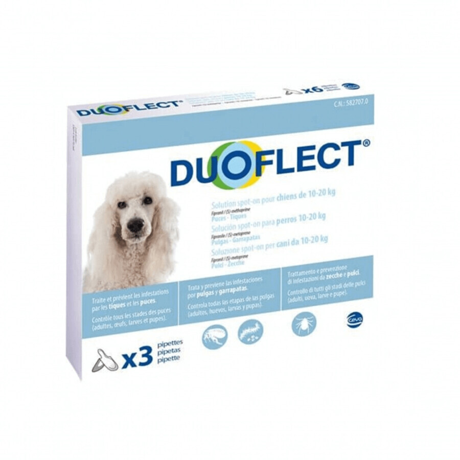 Spot on antiparasitaire oplossing voor honden van 10-20 kg Duoflect, 3 pipetten, Ceva Sante