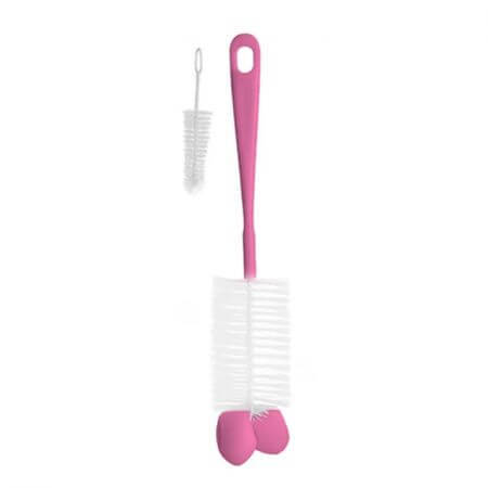 Brosse à biberon et à tétine avec éponge, rose, BabyOno